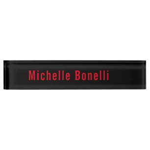 Porte-nom Pour Bureau Professionnel minimaliste Noir Rouge moderne Plain