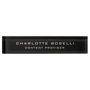 Porte-nom Pour Bureau Professionnel minimaliste Votre nom Titre Noir