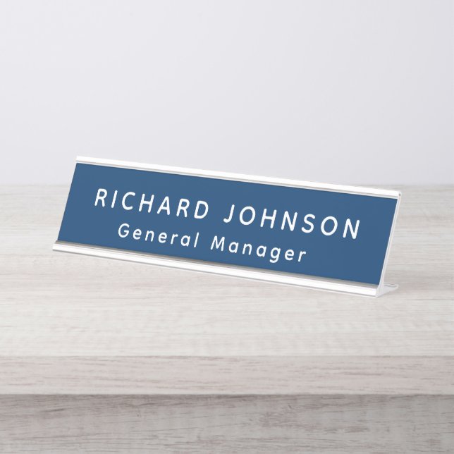 Porte-nom Pour Bureau Professionnel Moderne Bleu Blanc Nom du bureau Tit (Devant)