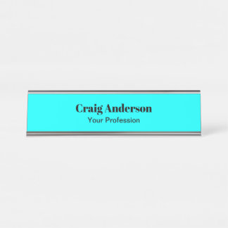Porte-nom Pour Bureau Professionnel Plain Moderne Élégant Cyan Bleu Chic