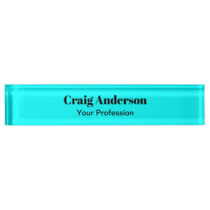 Porte-nom Pour Bureau Professionnel Plain Moderne Élégant Cyan Bleu Chic