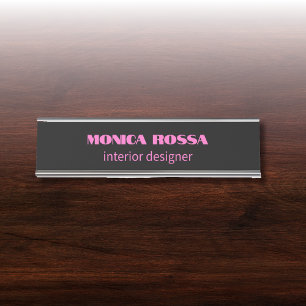Porte-nom Pour Bureau Professionnel Simple Moderne Neon Rose Noir