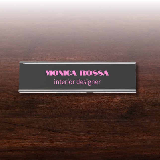 Porte-nom Pour Bureau Professionnel Simple Moderne Neon Rose Noir (Créateur téléchargé)