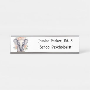 Porte-nom Pour Bureau Psychologue de l'école Eléphant mignon Citation Th