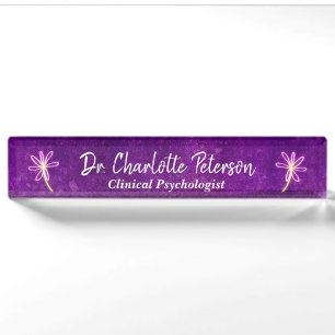 Porte-nom Pour Bureau Psychologue Fleur de Daisy Néon Violet