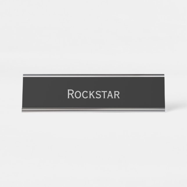 Porte-nom Pour Bureau Pun drôle d'argent noir 'Rockstar' (Devant)
