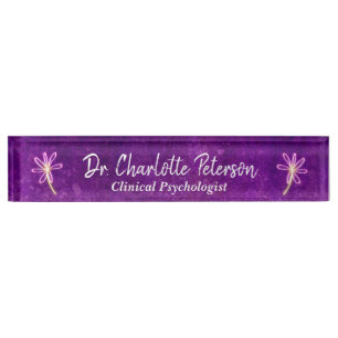 Porte-nom Pour Bureau Purple Neon Daisy Psychologue Floral