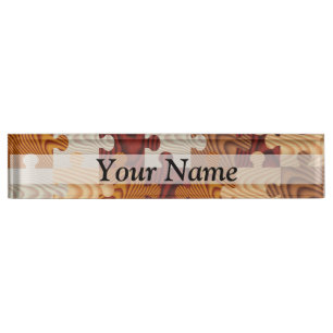 Porte-nom Pour Bureau Puzzle denteux en bois