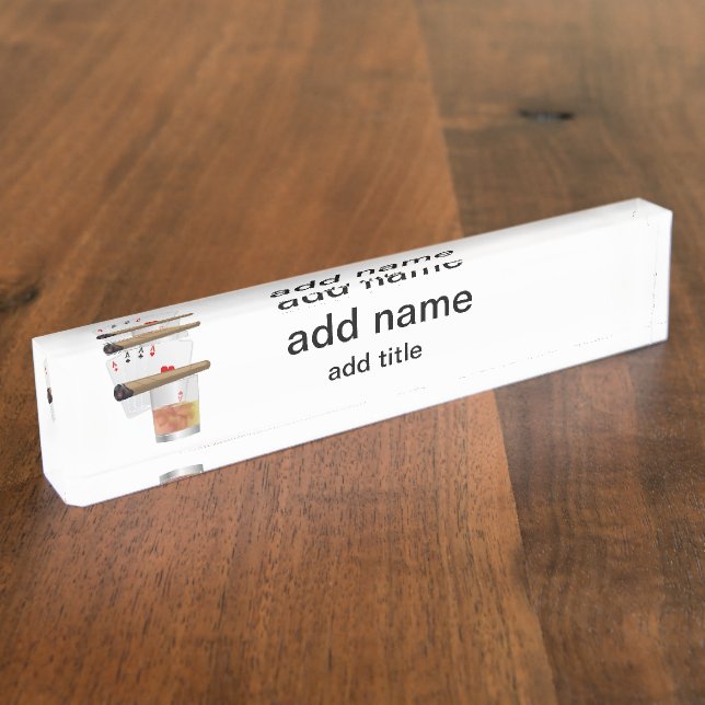 Porte-nom Pour Bureau Quatre As, Un Verre et Un Cigar (Taille)