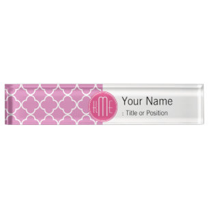 Porte-nom Pour Bureau Quatrefoil rose rose avec monogramme personnalisé