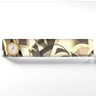 Porte-nom Pour Bureau Raies beiges sur image brune avec bruine