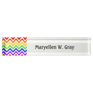 Porte-nom Pour Bureau Rainbow Colors, White Large Chevron Zig Zag