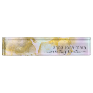 Porte-nom Pour Bureau *~* Rainbow Holograghic Pastel Gold Foil