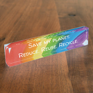 Porte-nom Pour Bureau RAINBOW Sauvegarder ma planète (personnalisable)