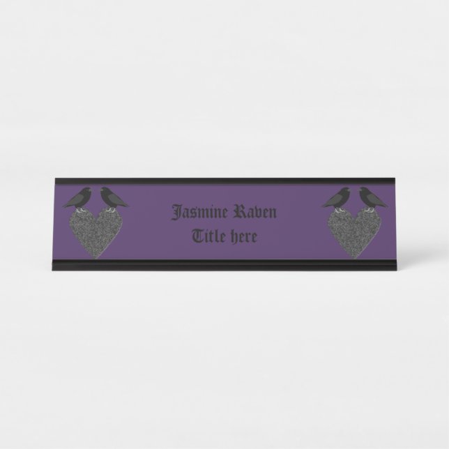 Porte-nom Pour Bureau Ravens gothiques et Black Heart Custom (Devant)