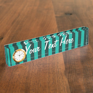 Porte-nom Pour Bureau Rayures verticales turquoise personnalisées Person