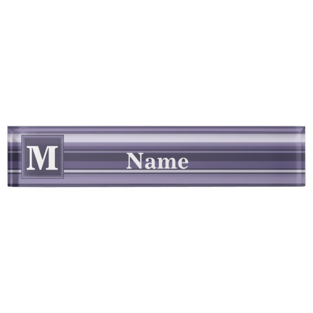 Porte-nom Pour Bureau Rayures violettes de cuir monogramme (Devant)