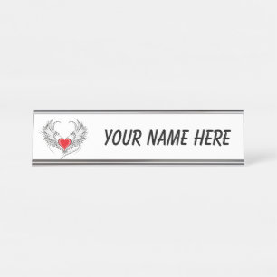 Porte-nom Pour Bureau Red Angel Coeur avec ailes