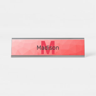 Porte-nom Pour Bureau Red gradient geometric mesh pattern Monogram