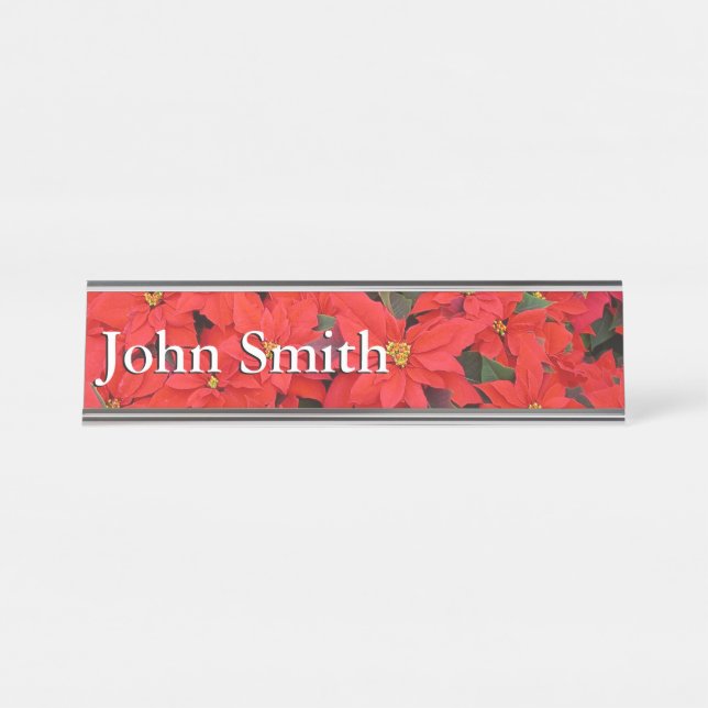 Porte-nom Pour Bureau Red Poinsettias I Christmas Holiday Floral Photo (Devant)