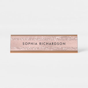 Porte-nom Pour Bureau Regard rose de parties scintillantes d'or de Faux
