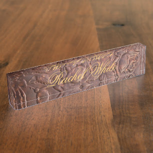 Porte-nom Pour Bureau Regard vintage de rose de cuir