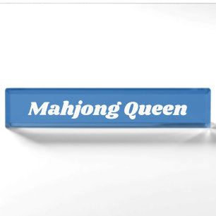 Porte-nom Pour Bureau Reine de Mahjong en Bleu Clair