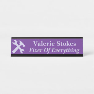 Porte-nom Pour Bureau Réparateur de tout silhouette violet drôle de bure