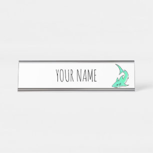 Porte-nom Pour Bureau requin souriant de dessin animé bleu vert menthe o