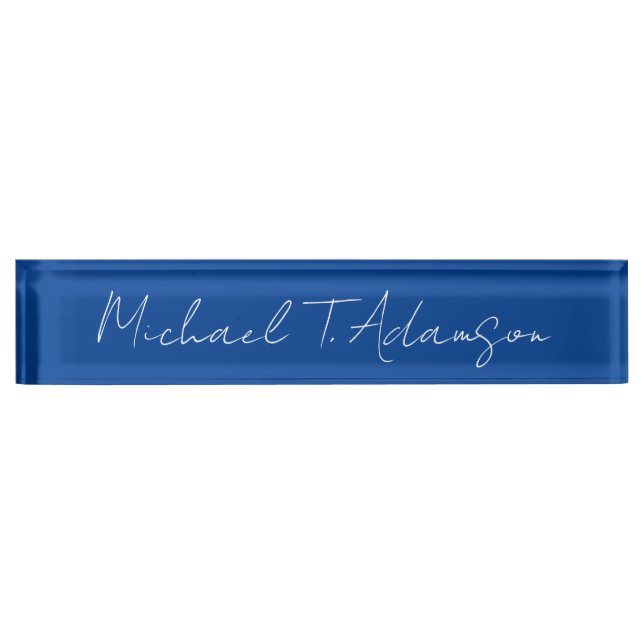 Porte-nom Pour Bureau Retro Elegant Plaque Simple Deep Blue Calligraphie (Devant)