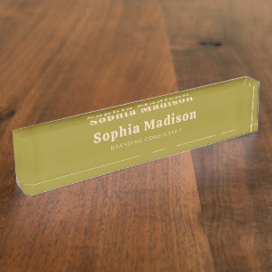 Porte-nom Pour Bureau Retro Gras Serif Vert Blush Rose