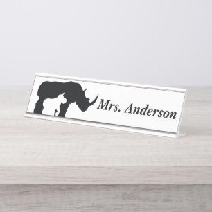Porte-nom Pour Bureau Rhino noir et blanc