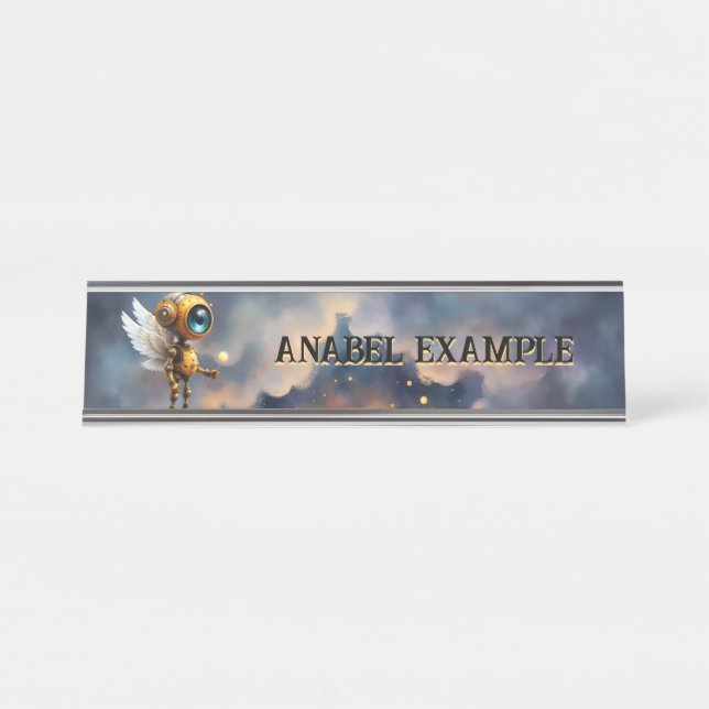 Porte-nom Pour Bureau Robby the Winged Timekeeper – Wings of Time Series (Devant)