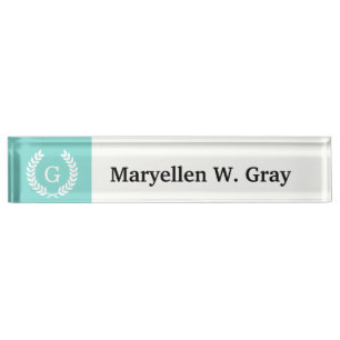 Porte-nom Pour Bureau Robin Oeuf What Blé Laurel Wreath Initial Monogram