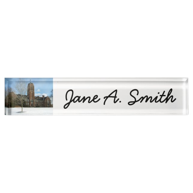 Porte-nom Pour Bureau Rockwell en hiver au Grove City College (Devant)