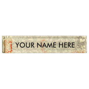 Porte-nom Pour Bureau Rose Botanique Gris Vintage Floral