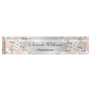 Porte-nom Pour Bureau Rose d'argent en fleurs de cerisiers