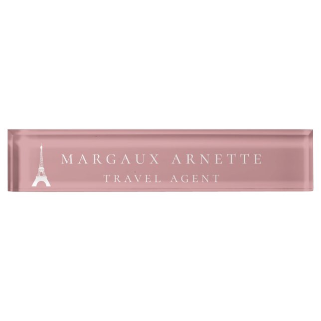 Porte-nom Pour Bureau Rose de logo de Tour Eiffel (Devant)
