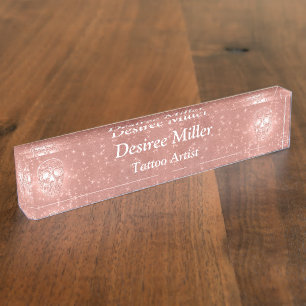 Porte-nom Pour Bureau Rose de tête de crâne gothique or Elegant Partie