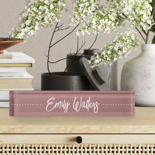 Porte-nom Pour Bureau Rose Dusty Mauve Sketché Cursive Script