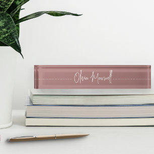 Porte-nom Pour Bureau Rose Dusty Mauve Sketché Cursive Script