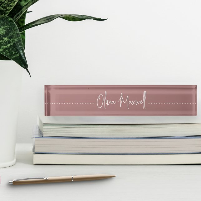 Porte-nom Pour Bureau Rose Dusty Mauve Sketché Cursive Script (Créateur téléchargé)