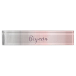 Porte-nom Pour Bureau Rose éblouissant et gris moderne aquarelle fille g