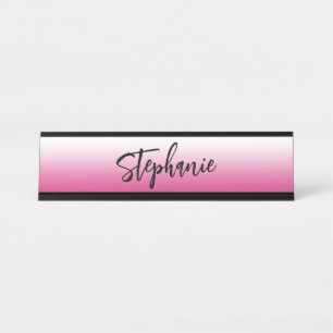 Porte-nom Pour Bureau Rose Fuchsia Chaud Personnalisé et Dégradé Blanc