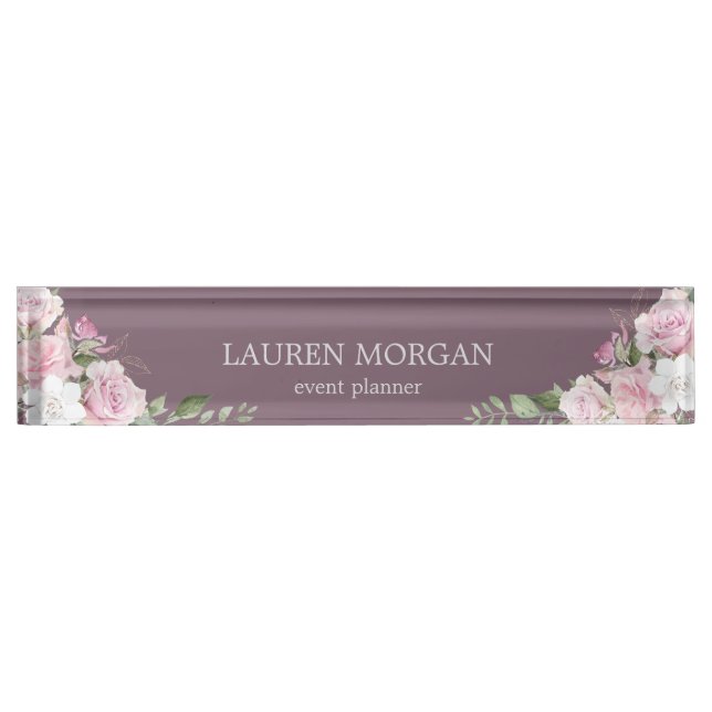 Porte-nom Pour Bureau Rose Garden Mauve | Plaque signalitique nom (Devant)
