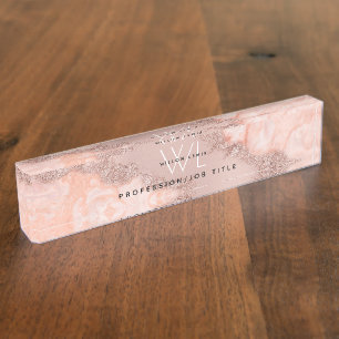 Porte-nom Pour Bureau Rose Gold Blush rose Agate Géode Parties scintilla