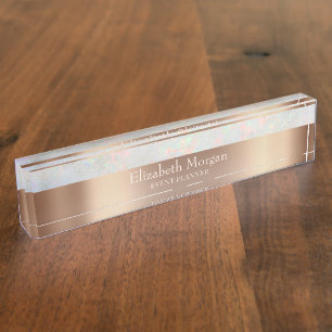 Porte-nom Pour Bureau Rose Gold Holographique Tendance Cool