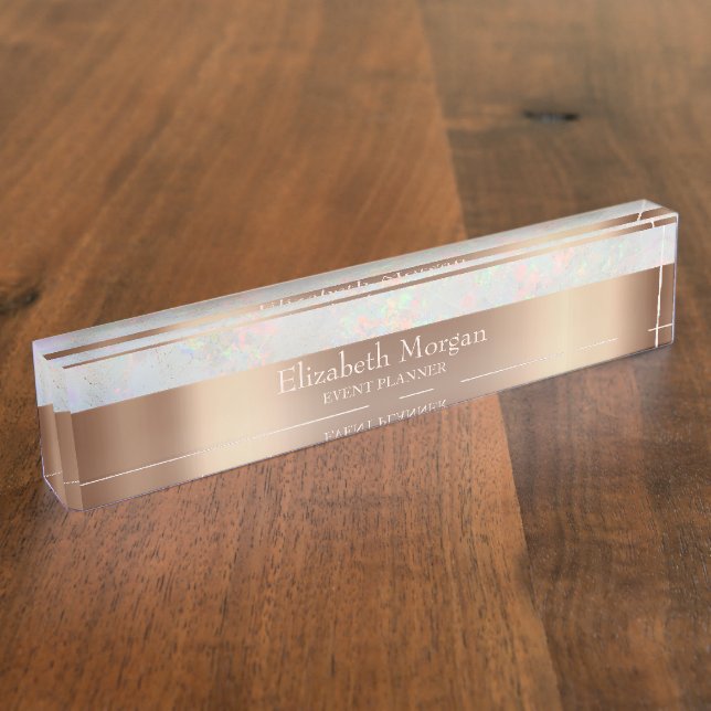 Porte-nom Pour Bureau Rose Gold Holographique Tendance Cool (Taille)