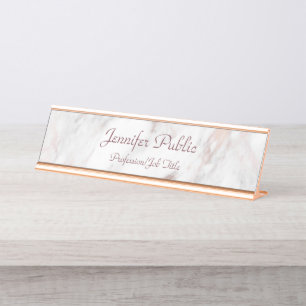 Porte-nom Pour Bureau Rose Gold Marble manuscrit Script moderne élégan
