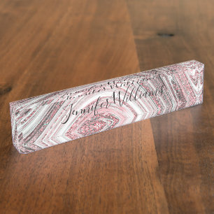 Porte-nom Pour Bureau Rose Gold Parties scintillant Marbre rose Parkly